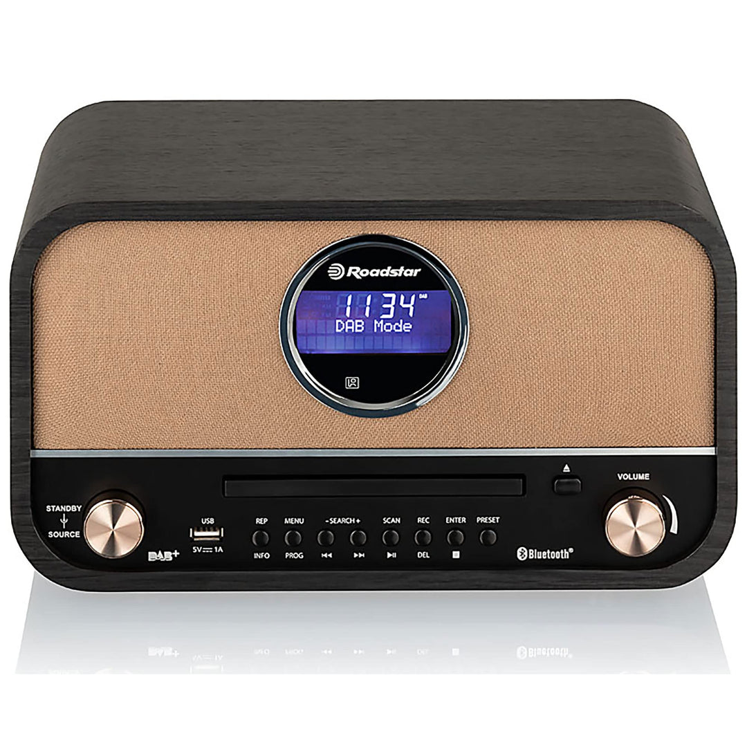 Roadstar Nostalgie Retro-Radio mit Bluetooth und CD MP3 Player im Holzgehäuse mit Weck-Funktion (DAB