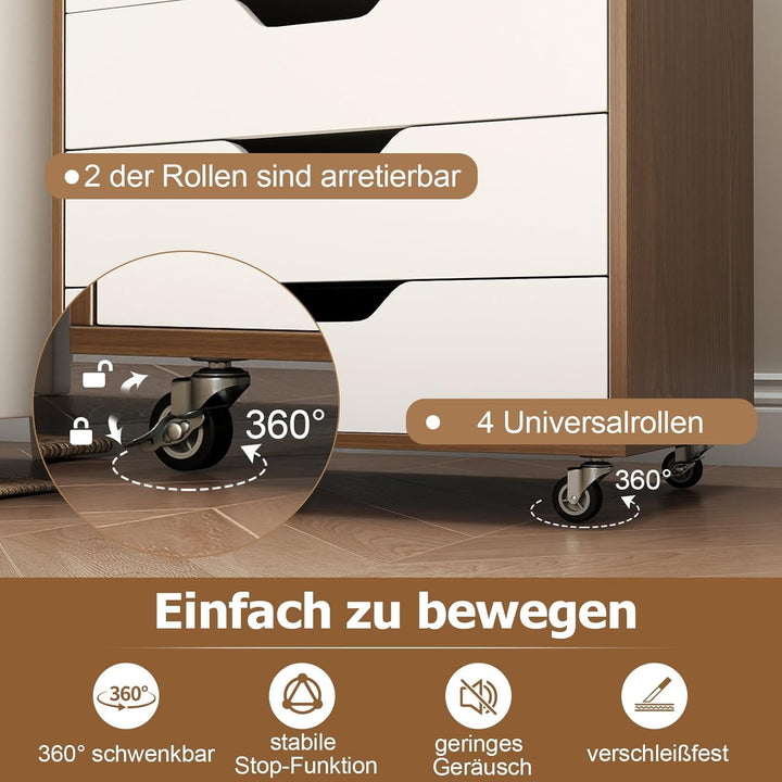 COSTWAY Rollcontainer mit 7 Schubladen, mobiler Aktenschrank mit Rädern, Bürocontainer Schubladensch