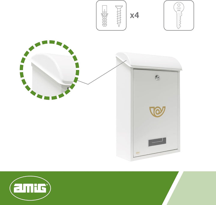 Amig - Aussenbriefkasten, Briefkasten für den Aussenbereich | Briefkasten für Wände, Mauern oder Tür