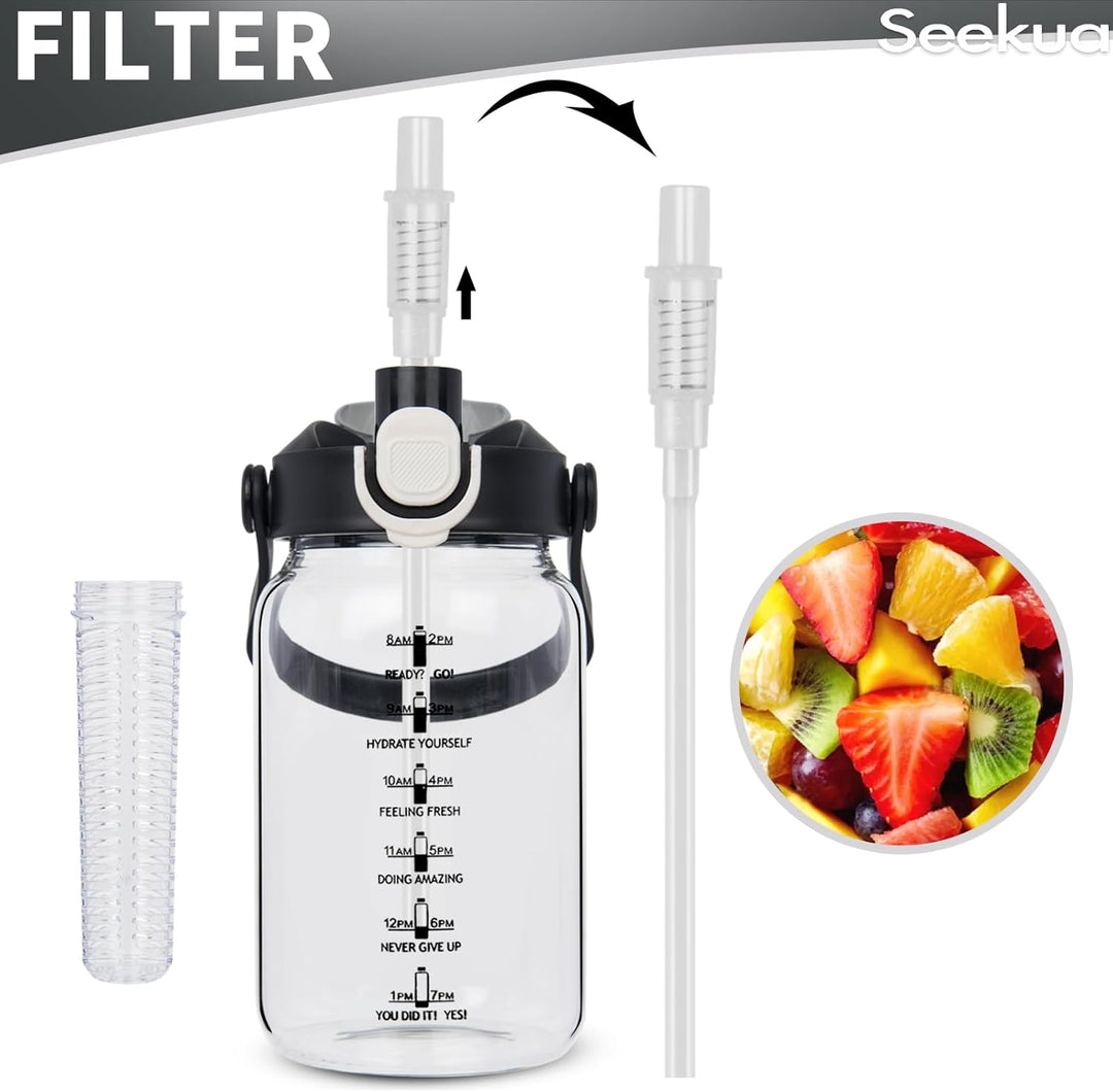 1l Trinkflasche Glas Flasche mit Strohhalm & Zeitmarkierung, 1 liter Wasserflasche mit Früchteinsatz