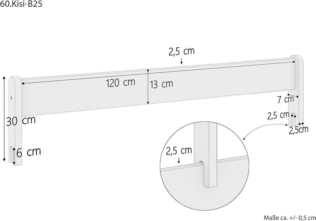 Erst-Holz Kindersicherung zum Aufstecken auf den Bettrahmen Massive Kiefer oder weiss V-60.Kisi-B25,