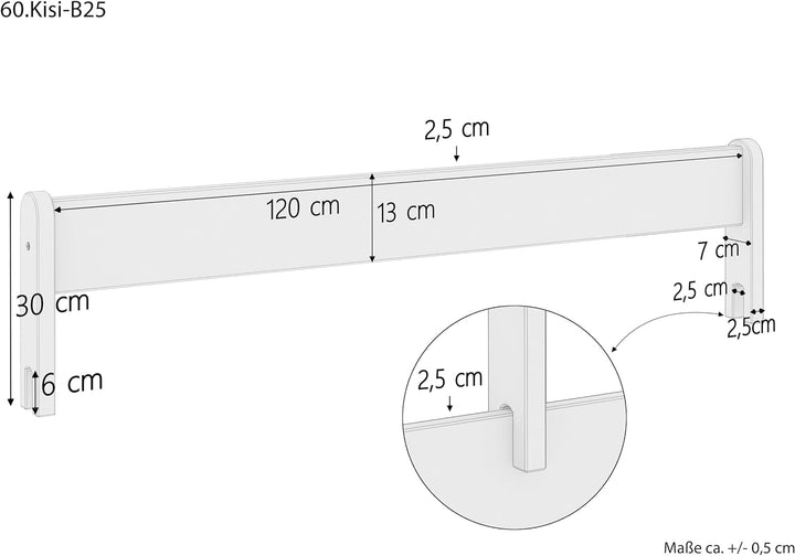 Erst-Holz Kindersicherung zum Aufstecken auf den Bettrahmen Massive Kiefer oder weiss V-60.Kisi-B25,