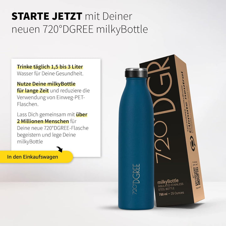 720°DGREE Edelstahl Trinkflasche “milkyBottle” - 750ml - BPA-Frei, Auslaufsicher, Kohlensäure geeign