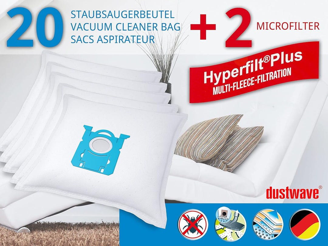 Dustwave® 20 Staubsaugerbeutel für AEG AB61CPXX Clean 6000 - hocheffizient, mehrlagiges Mikrovlies m