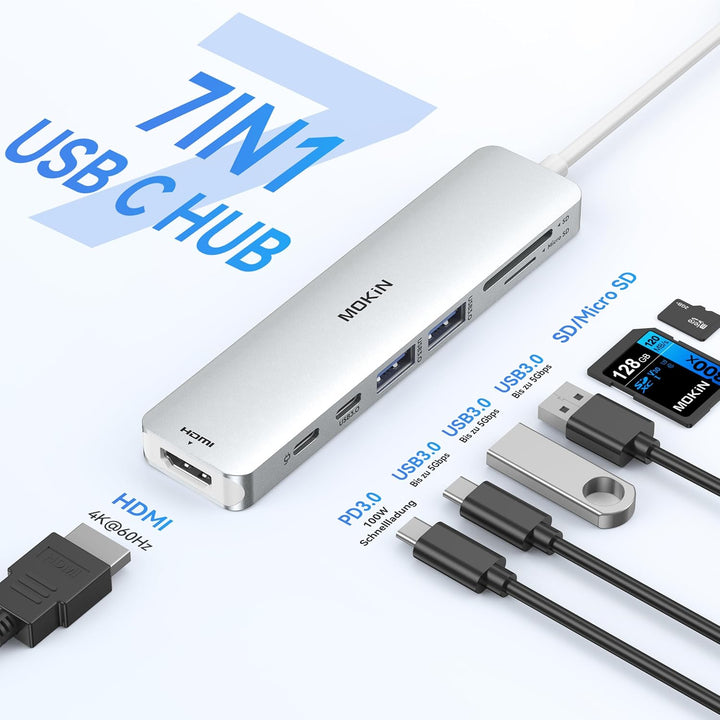 USB C Hub, USB C Multiport Adapter für MacBook Pro/Air, 7 in 1 MacBook Adapter USB C auf HDMI Hub, 2