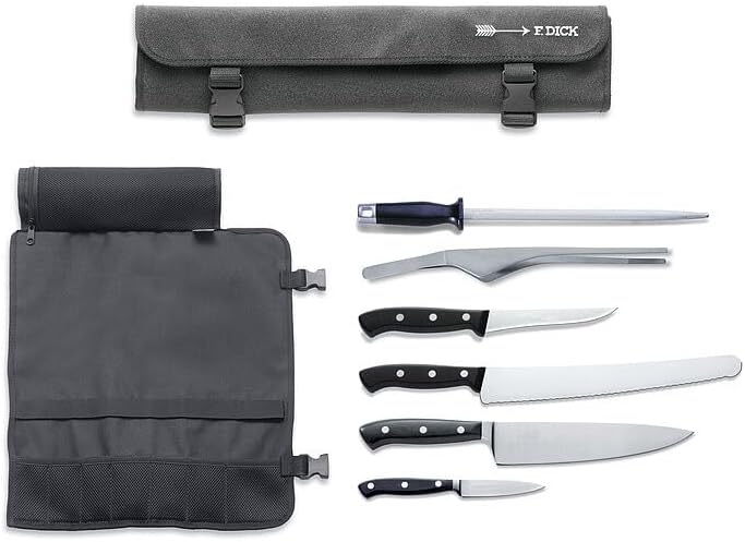 F. DICK Messer-Set 6-teilig inkl. Rolltasche (Kochmesser aus Premier Plus + Superior, Küchenmesser i