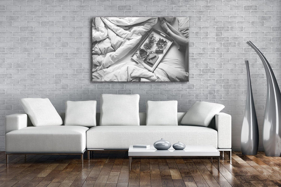 deyoli gesundes Frühstück im Bett Format: 80x60 Effekt: Schwarz/Weiss als Leinwand, Motiv fertig ger