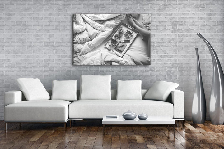deyoli gesundes Frühstück im Bett Format: 80x60 Effekt: Schwarz/Weiss als Leinwand, Motiv fertig ger