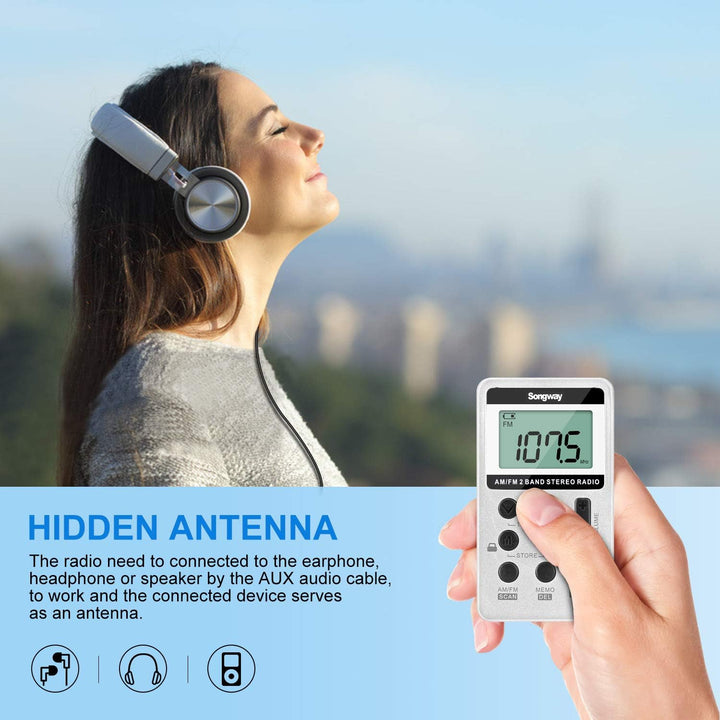 Songway AM/FM-Taschenradio Stereo mit Kopfhörer-LCD-Display USB Wiederaufladbar Hervorragender DSP-E