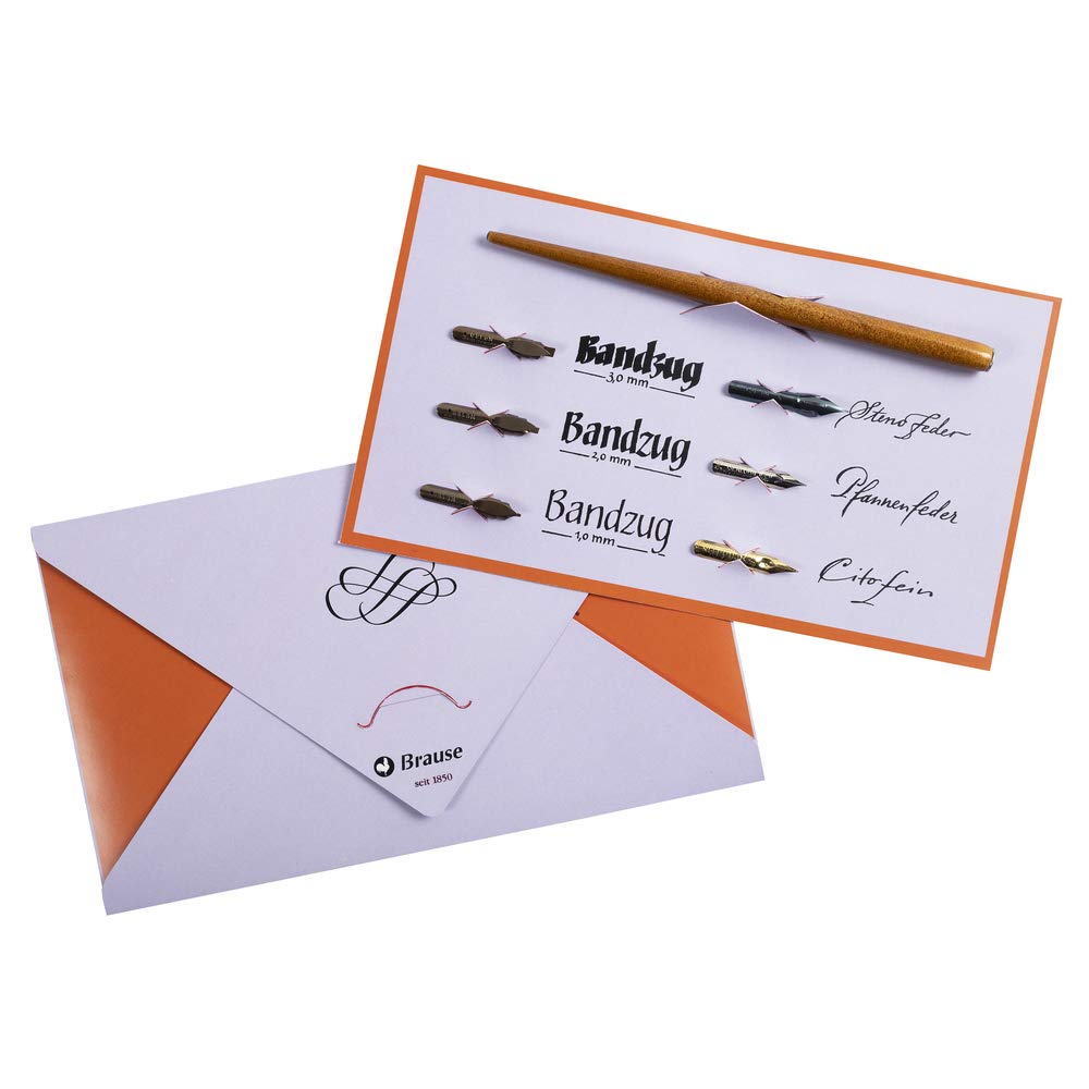 Brause 1137B Kalligraphie-Set Tasche (mit Schreibfederhalter in Holz und 6 Kalligraphie-Federn, elfe