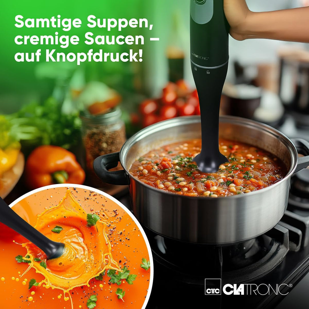 Clatronic® Stabmixer für Smoothies Shakes Suppen | Turbo-Funktion | 350W Pürierstab | Edelstahlmesse