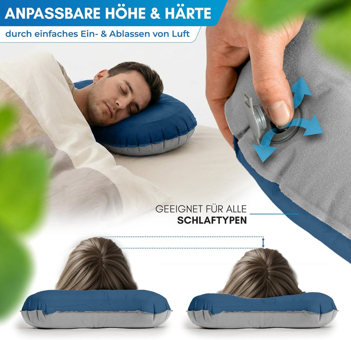NORDMUT® Campingkissen aufblasbar [SoftSleep+] Komfortables Kissen Ultraleicht mit kleinem Packmass