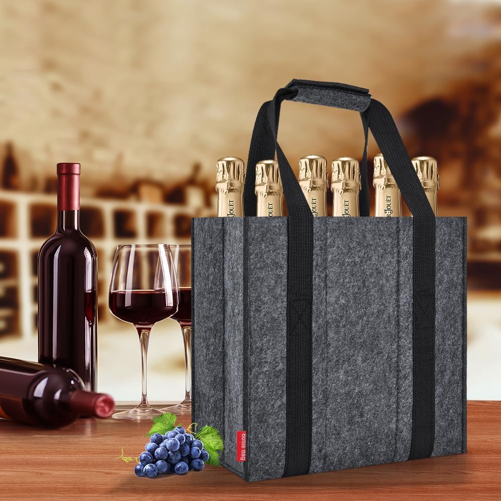 Flaschenträger 6 Fächer Flaschentasche, Filz Flaschen Tasche Wiederverwendbar Männerhandtasche für B