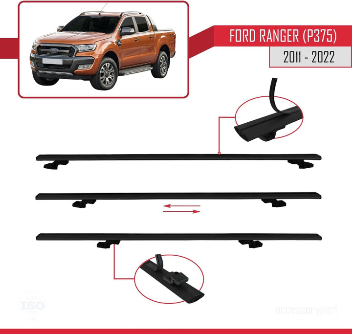 acpar Kompatibel mit Ford Ranger 2011-2022 Relingträger Basic Modell Dachträger Gepackträger SCHWARZ