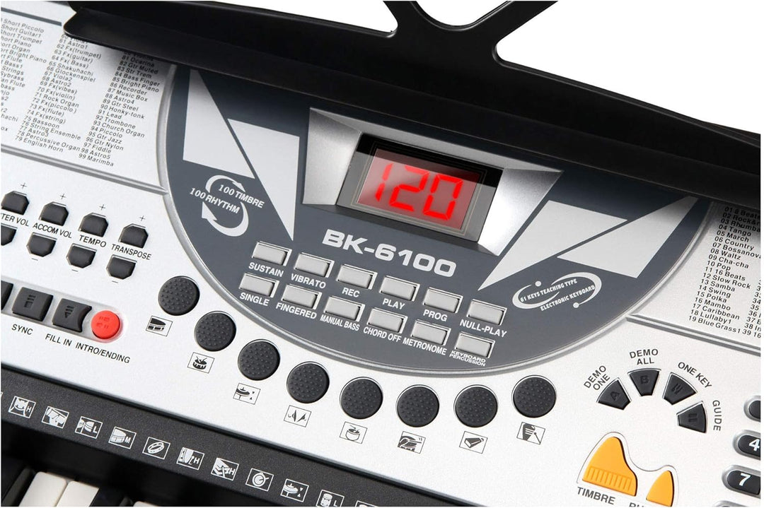 McGrey BK-6100 Keyboard (61 Tasten, 100 Klangfarben, 100 Rhythmen, 12 Demosongs, Lernfunktion, Netzt