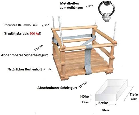 Holz Babyschaukel, Kinderschaukel, Schaukel für Kinder Schaukel 3 in 1 + SICHERHEITSGURT, Kleinkinds