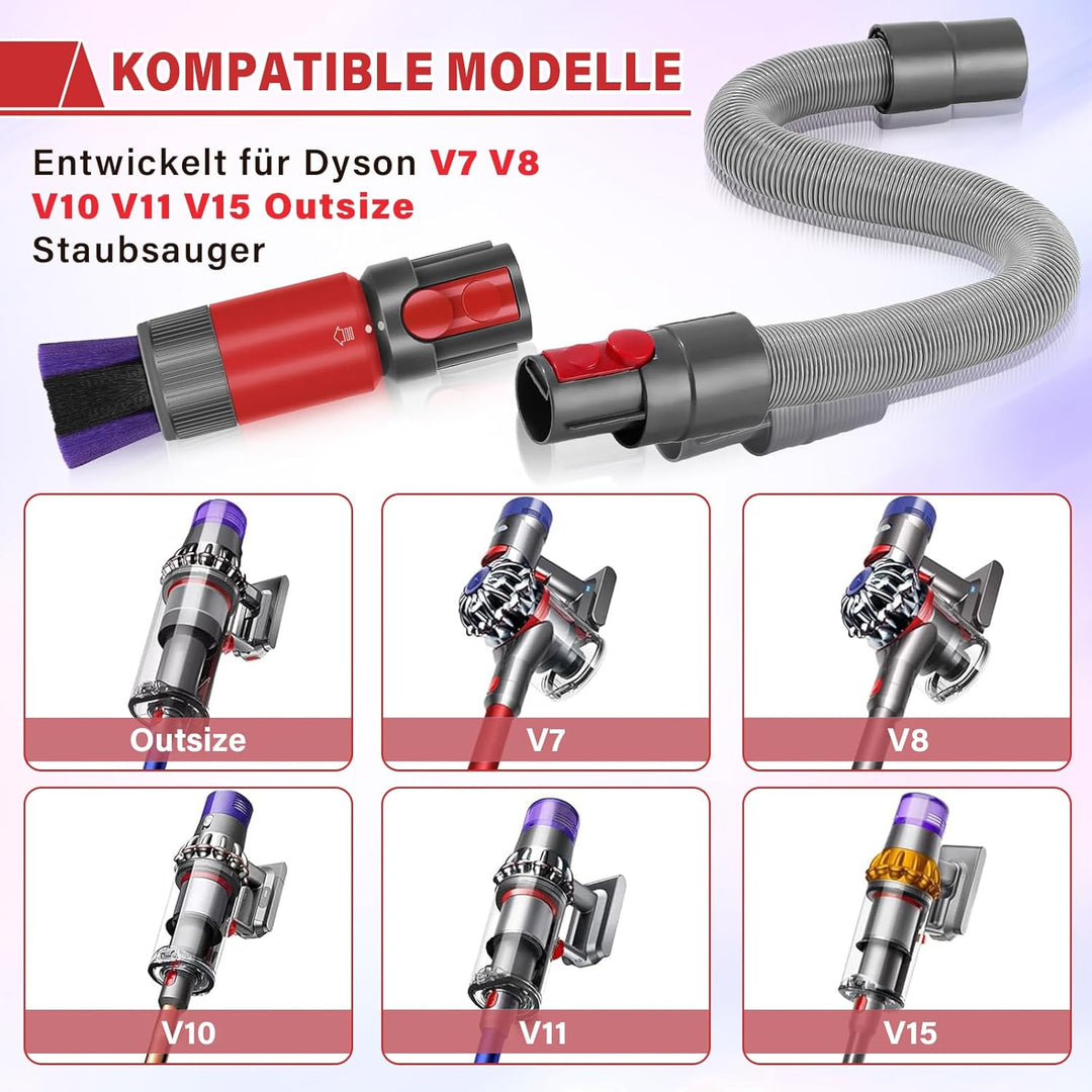 2 Stück Rückstandsloser Staubpinsel Staubsauger Zubehör Set, für Dyson Schlauch Adapter, für Dyson V