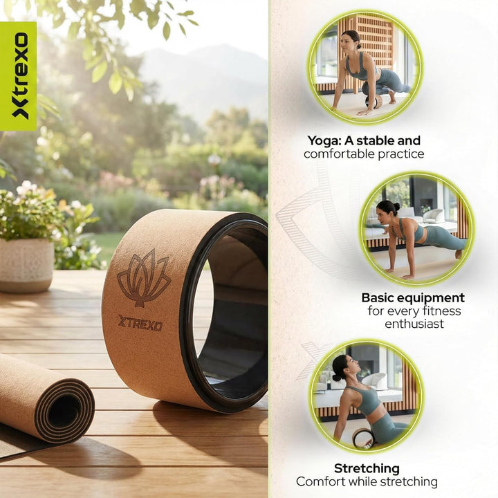 TREXO Yoga Rad Naturkork mit einem Durchmesser von 32 cm und einer Breite von 13 cm in Braun aus 100