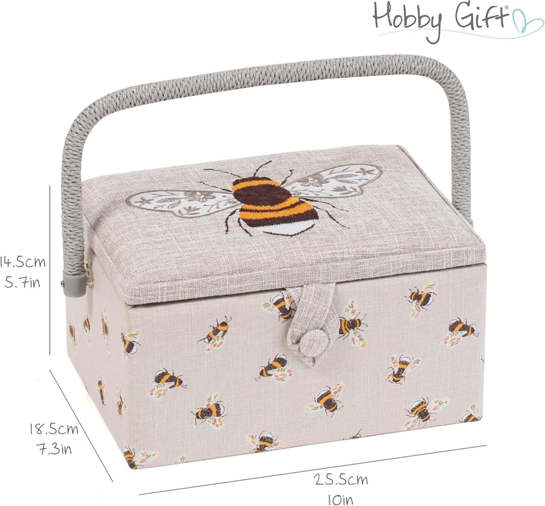 Hobby Gift MRME 87.1 Nähkästchen, Holz/Stoff, Gestickte Biene, 26 x 19 x 14.5cm, Gestickte Biene