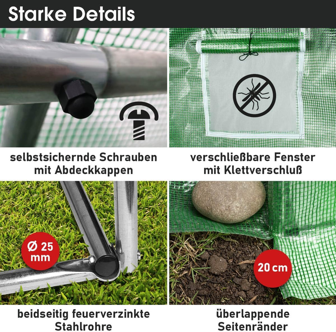 BRAST® Gewächshaus Foliengewächshaus mit Stahlfundament 4 Grössen 2x3m 3x4m 3x6m 3x8m Erdanker Gitte