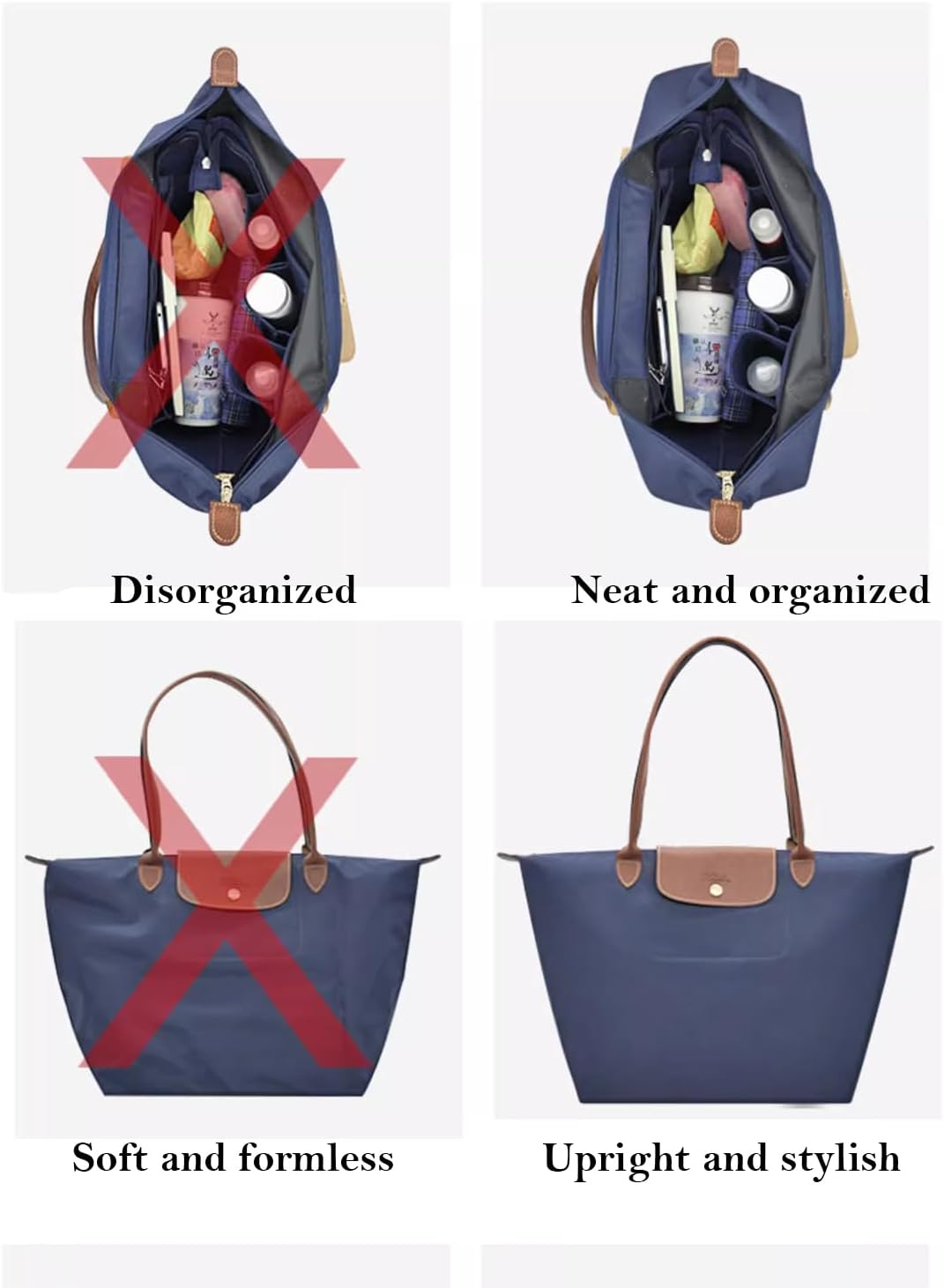 D.DUO Taschen-Organizer, Geldbörsen-Einsatz mit Reissverschluss, geeignet für Longchamp lange und ku