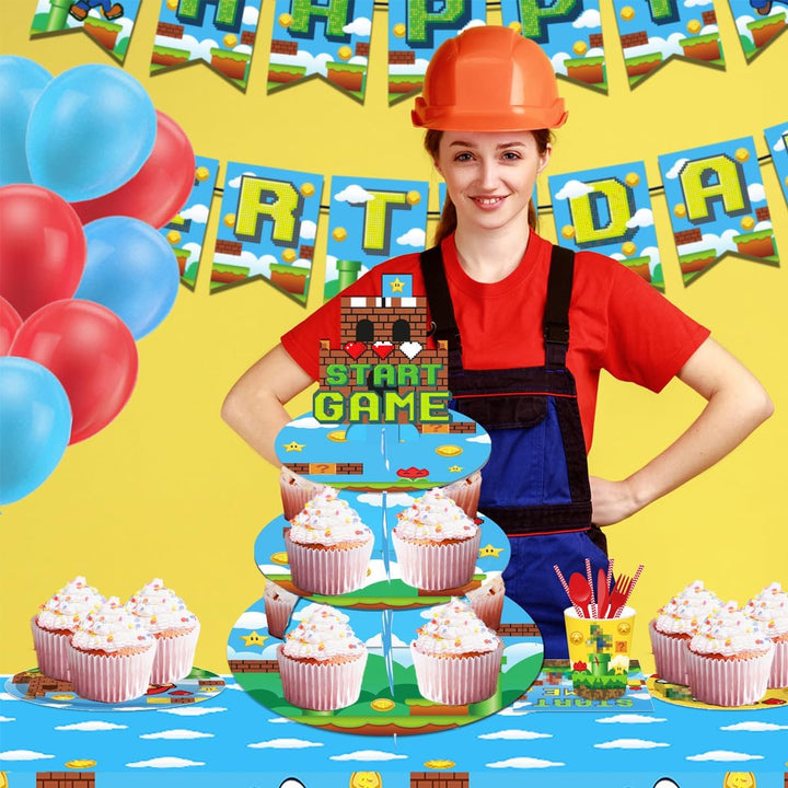 Superbrüder Cupcake Ständer, 3 stöckiger Dessertturm, Junge Geburtstag Party Dekoration, Spielthema