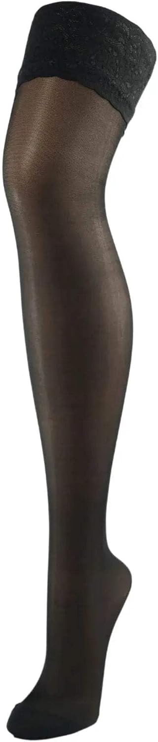 BAHNER Premium Stützstrumpfe Damen halterlose transparente Spitzenstrümpfe, Strümpfen 70 DEN Qualitä