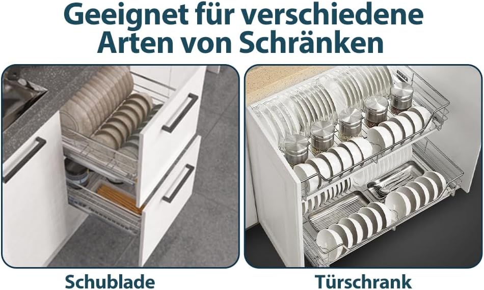 Eulenke Teleskopschublade 2X30cm Küchenschublade, Schrankauszug, Küchenschrank Korbauszug mit Schien