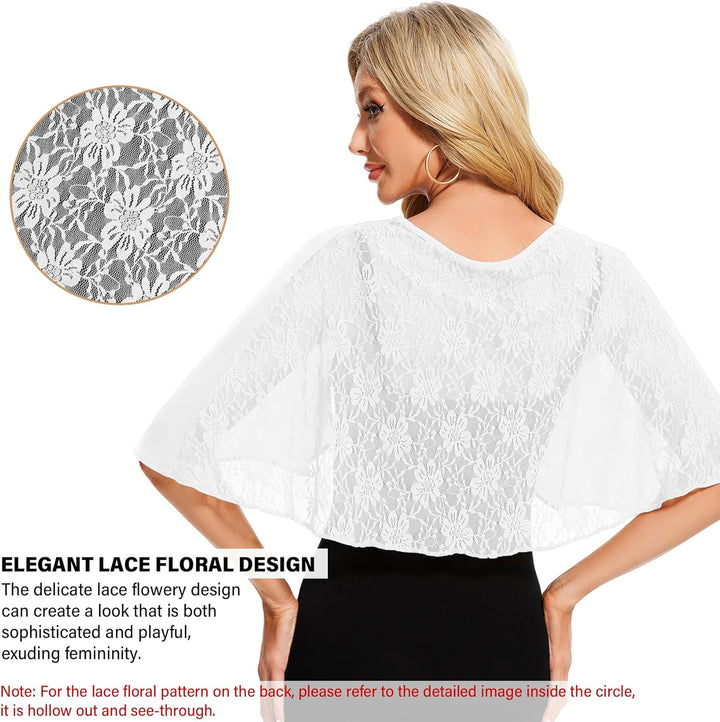 Atxnn Damen Spitzen Schal Stola Chiffon Umhang Cape Capelets für Hochzeit Abendkleid Braut Party Ele