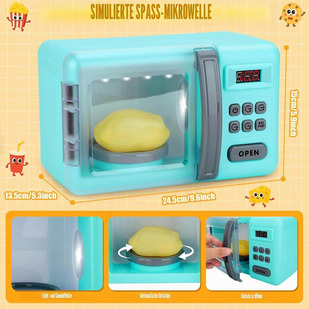 deAO Mikrowellenspielzeug für den Ofen, Spielzeug, Cooking Play Kit mit realistischem Licht, Sound &