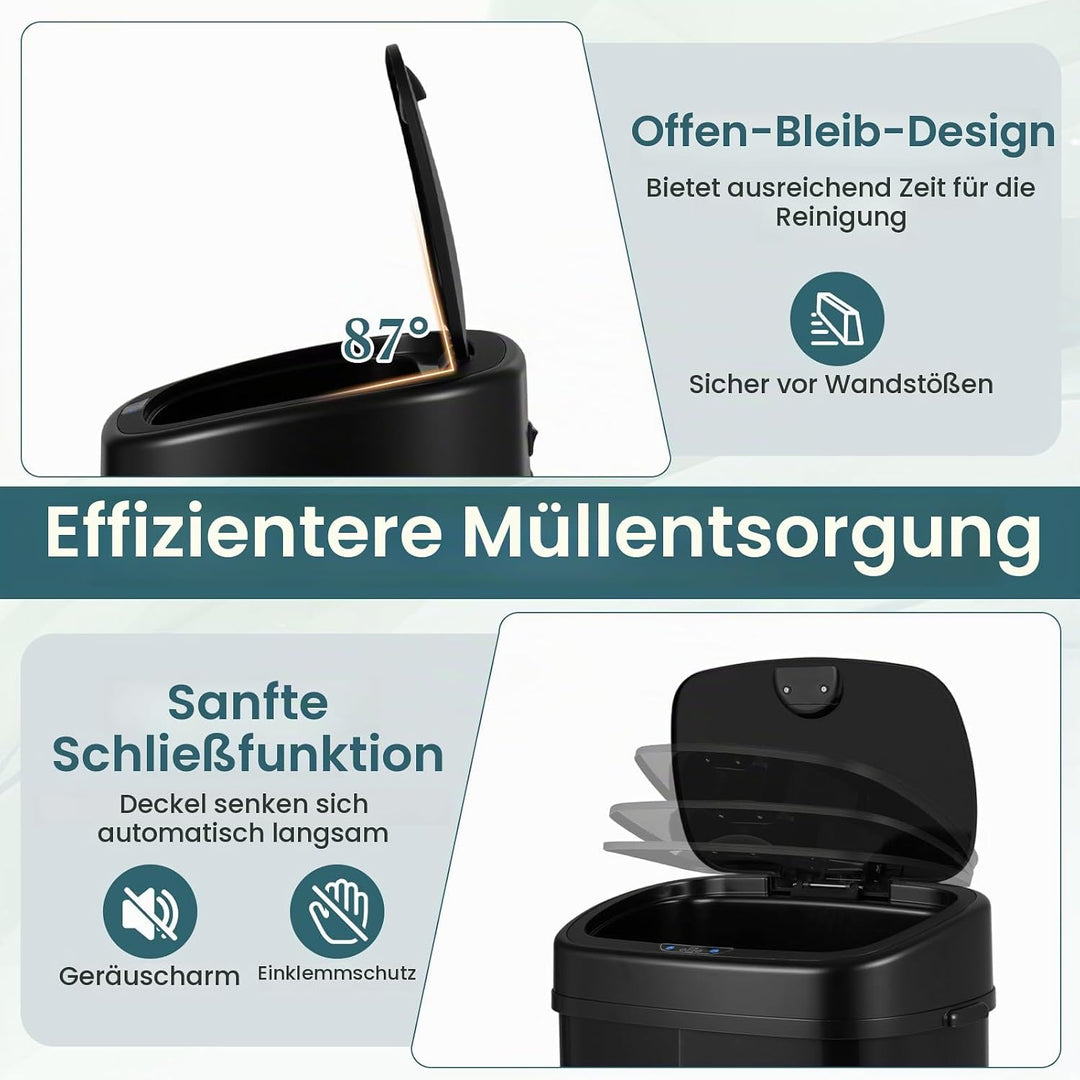 COSTWAY Mülleimer Küche, 68 L Mülltrennsystem 2 Fächer, Abfalleimer aus Edelstahl mit Sensor &amp; Soft-