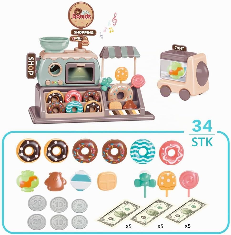 Donut Spielzeug Süsswarenladen Realistischer funktionaler Donut Ofen mit Licht und Sound Tragekorb S
