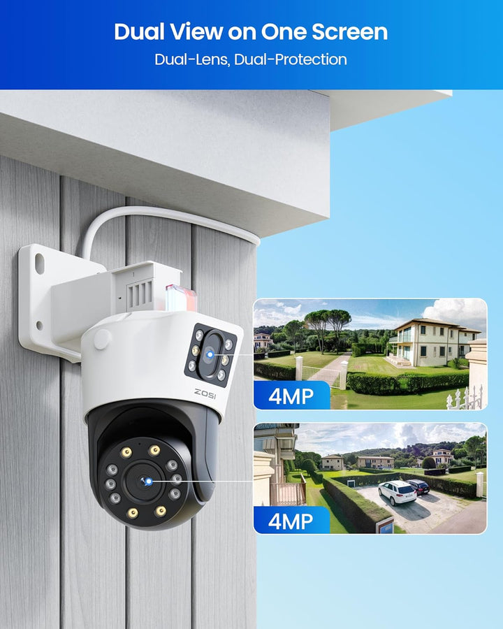 ZOSI Dual-Lens PoE Outdoor Überwachungskamera Set mit AI Personen/Fahrzeugerkennung, 8CH 4K 2TB NVR