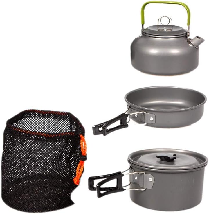 JZK Camping Kochgeschirr Set 2-3 Personen Faltbare Camping-Kochtopf Set Stieltopf Pfanne Teekanne, A