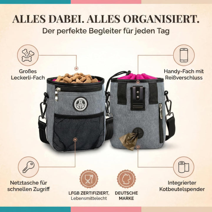 HUND IST KÖNIG® Premium Leckerlibeutel für Hunde - der Alleskönner - Robuster Futterbeutel Hunde mit