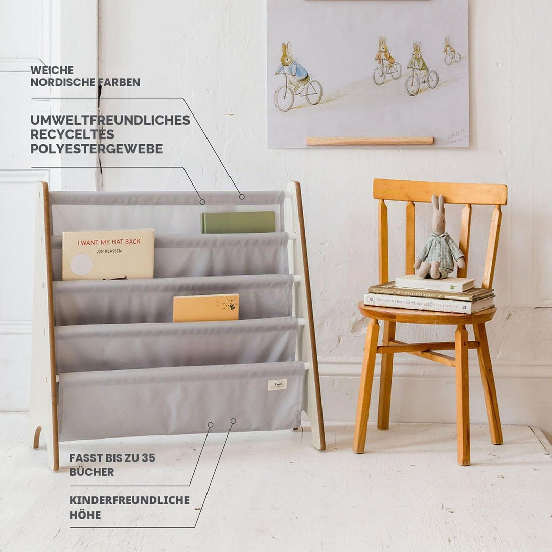 3 Sprouts Kinder Bücherregal aus Holz – Montessori Regal für Kinderzimmer - Hellgrau, Hellgrau