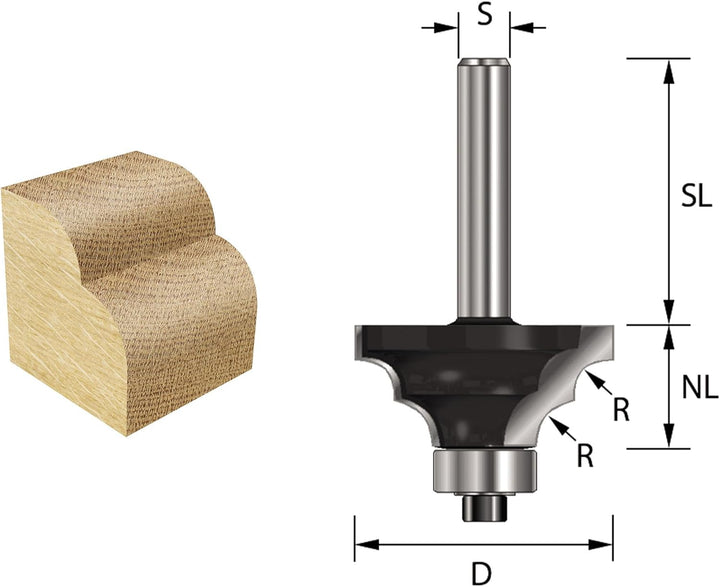 ENT 14500 Doppelradienfräser HW, Schaft (S) 8 mm, Durchmesser (D) 28,6 mm, NL 12,7 mm, R 4 mm, SL 32