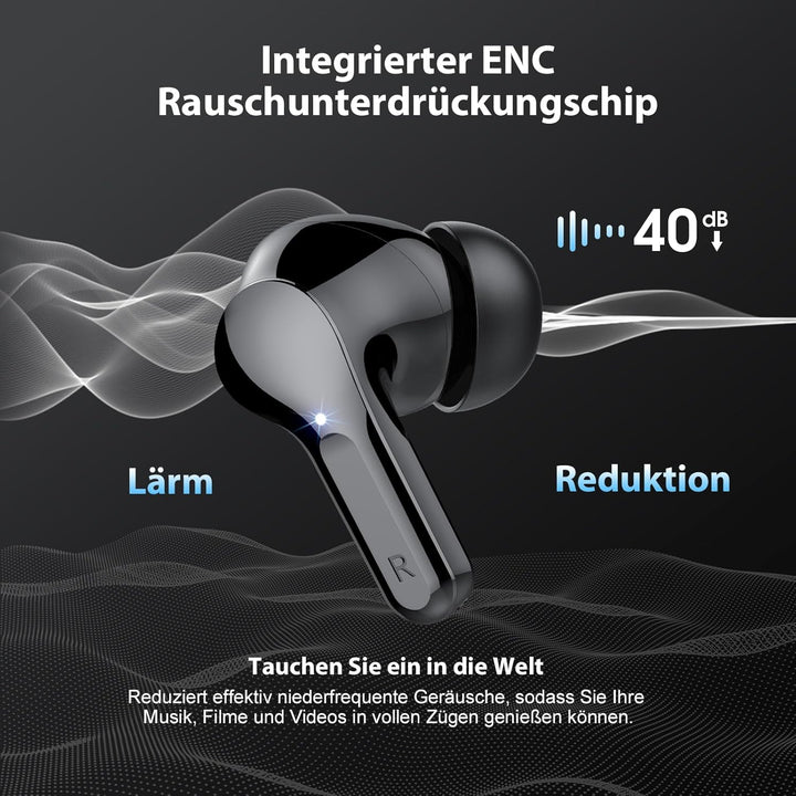 Bluetooth Kopfhörer, Kopfhörer Kabellos Bluetooth 5.4 In Ear, 4 ENC Noise Cancelling Mic Ohrhörer, H
