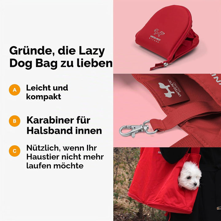United Pets Lazy Dog Design Tragetasche für Hunde, leicht, faltbar, Rot Rot Taglia unica, Rot Taglia