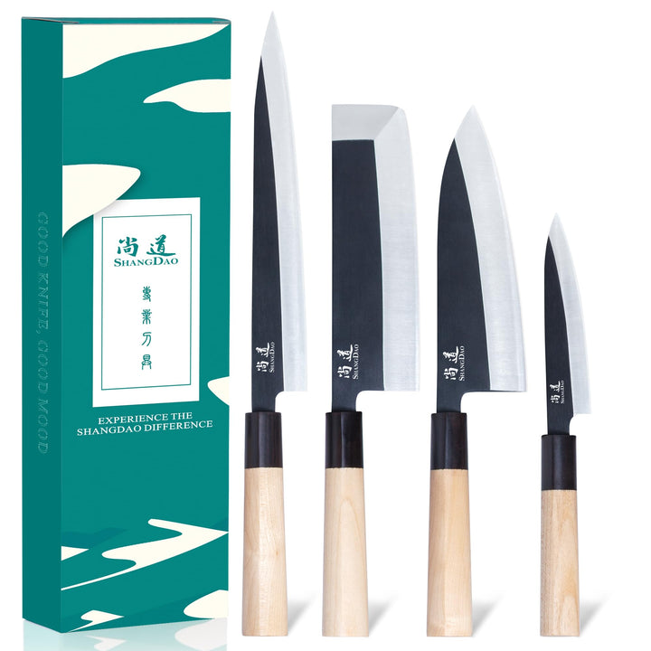 SHANGDAO Japanisches Küchenchef-Set mit 4 Messern, Sushi-Messerset, Nakiri-Yanagiba-Deba-Utility-Küc