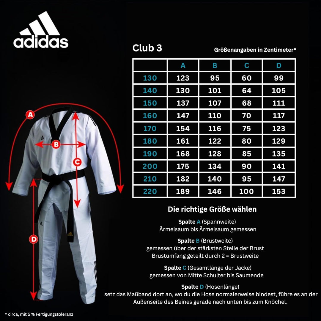 adidas Taekwondoanzug Club 3 | Dobok mit Schulterstreifen | für Kinder und Erwachsene | Leicht und a