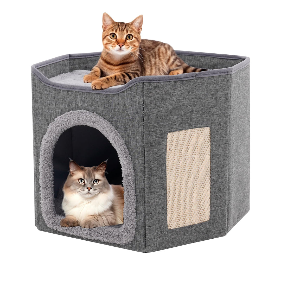 Faltbares Katzenhaus Indoor grosse Katzen mit 2 abnehmbaren Kissen und Kratzbrett Katzenhaus Höhle f