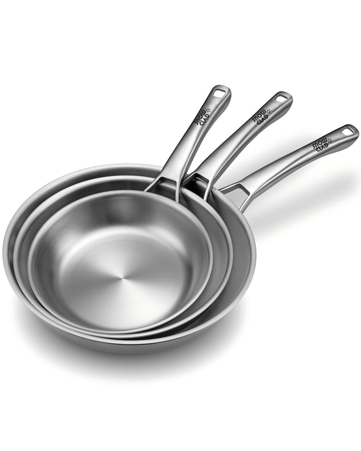 Edelstahlpfanne Set 3-teilig, 20&24&28CM, Edelstahlpfanne unbeschichtet, Pfanne Induktion, Universal