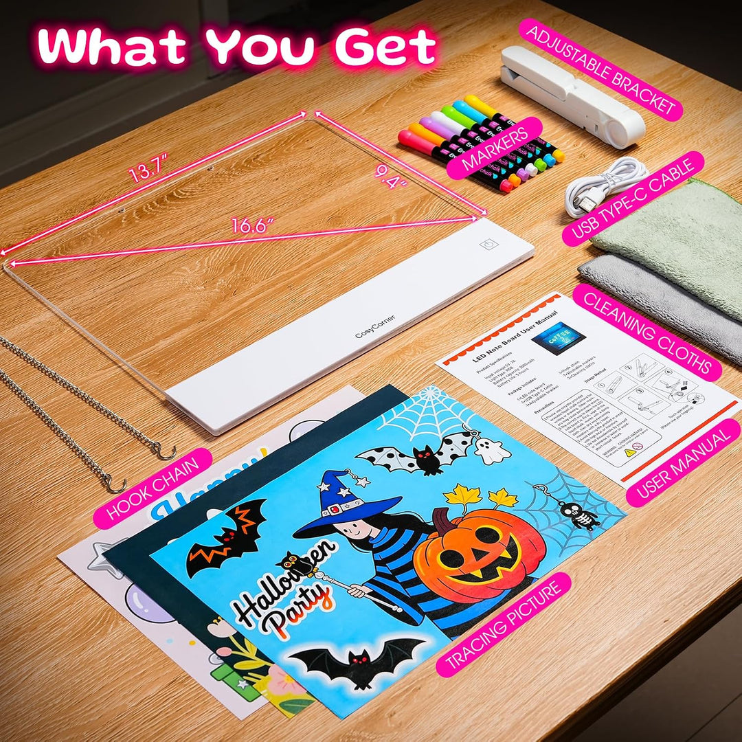 LED-Zeichenbrett für Kinder – Doodle Glow Notiztafel mit Farben, wiederaufladbares Acryl trocken abw