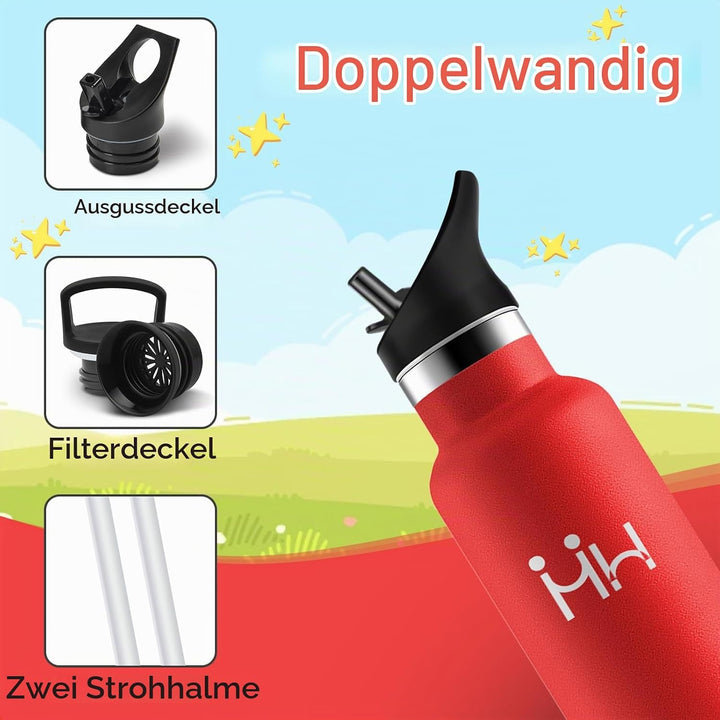 HoneyHolly Trinkflasche Edelstahl 500ML, BPA-Frei, Trinkflasche Kinder, Auslaufsichere Isolierflasch