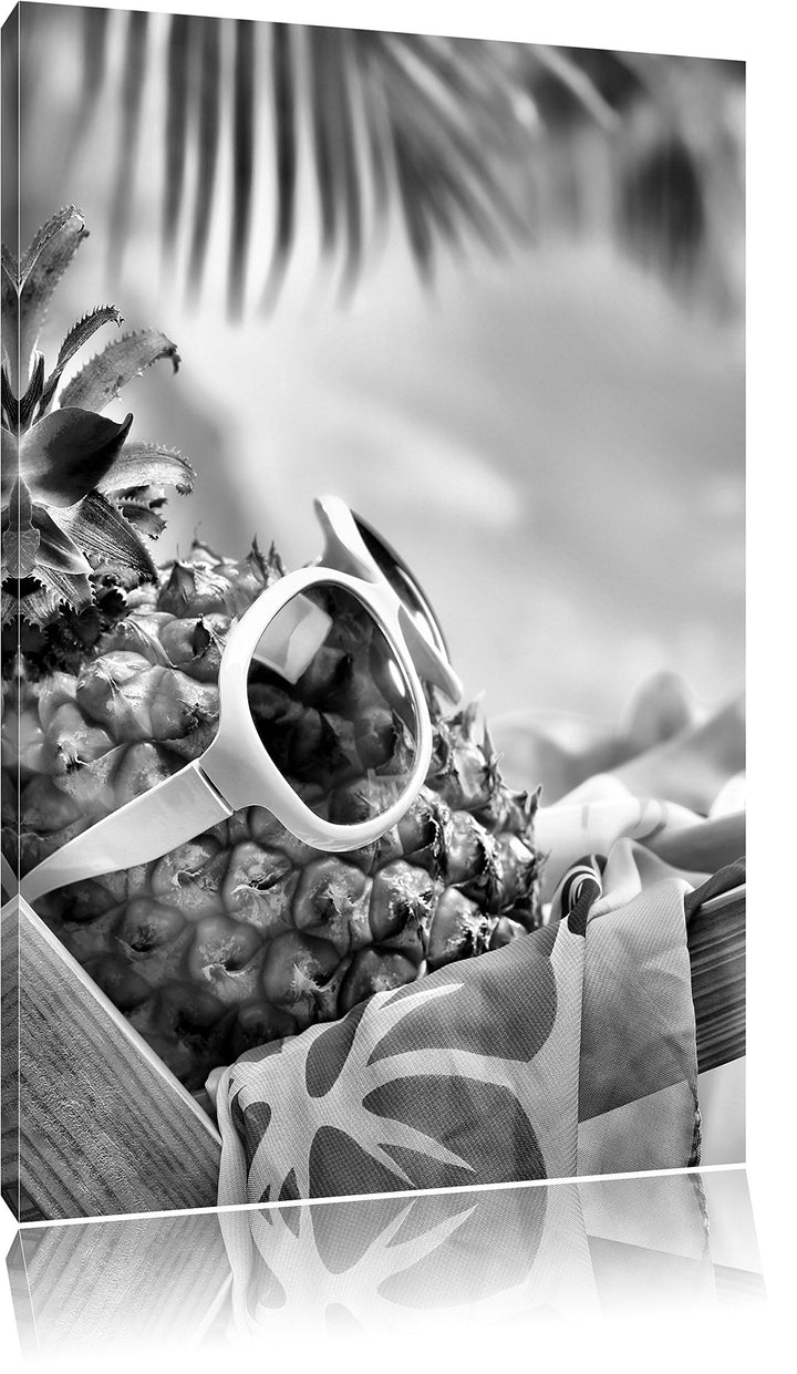 Pixxprint Ananas Macht Urlaub als Leinwandbild | Grösse: 100x70 | Wandbild| Kunstdruck | fertig besp