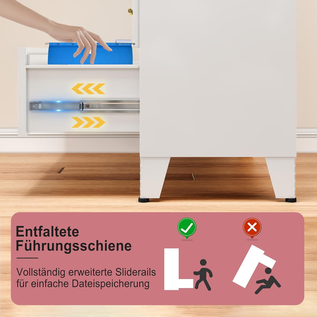 Metallkomoden mit 2 Schubladen, hohe Breite Tiefe Komode Schrank, weisser Aufbewahrungsschrank mit S