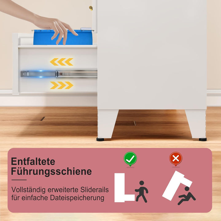 Metallkomoden mit 2 Schubladen, hohe Breite Tiefe Komode Schrank, weisser Aufbewahrungsschrank mit S