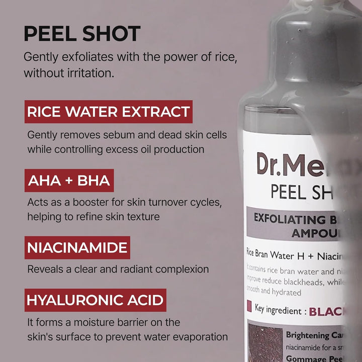 Dr.Melaxin Peel Shot Glow Black Rice Peeling Ampulle, weiches Peeling, Gesicht und Körper, Peeling f