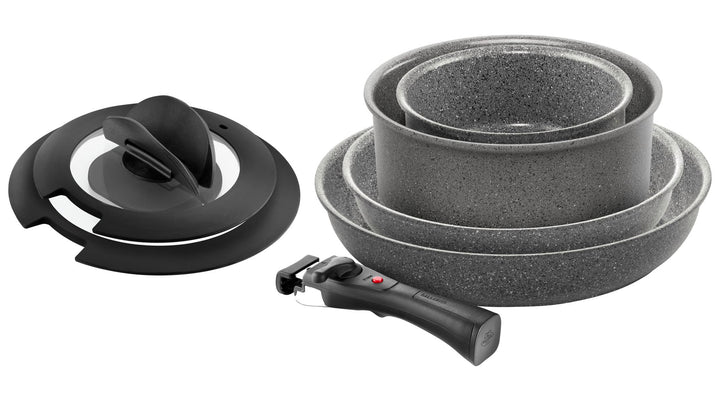 BALLARINI Torre Bratpfannen-Set und Stieltopf, 7 tlg, Keramikbeschichtung, Induktionsgeeignet, Abneh